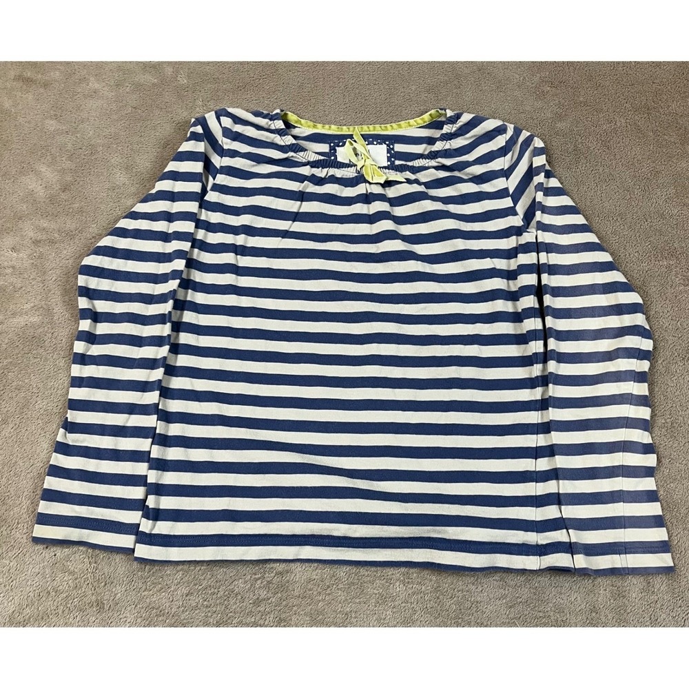 Mini Boden Girls Tee Shirt Size 7-8Y Blue White Striped Cotton Long Sleeve EUC